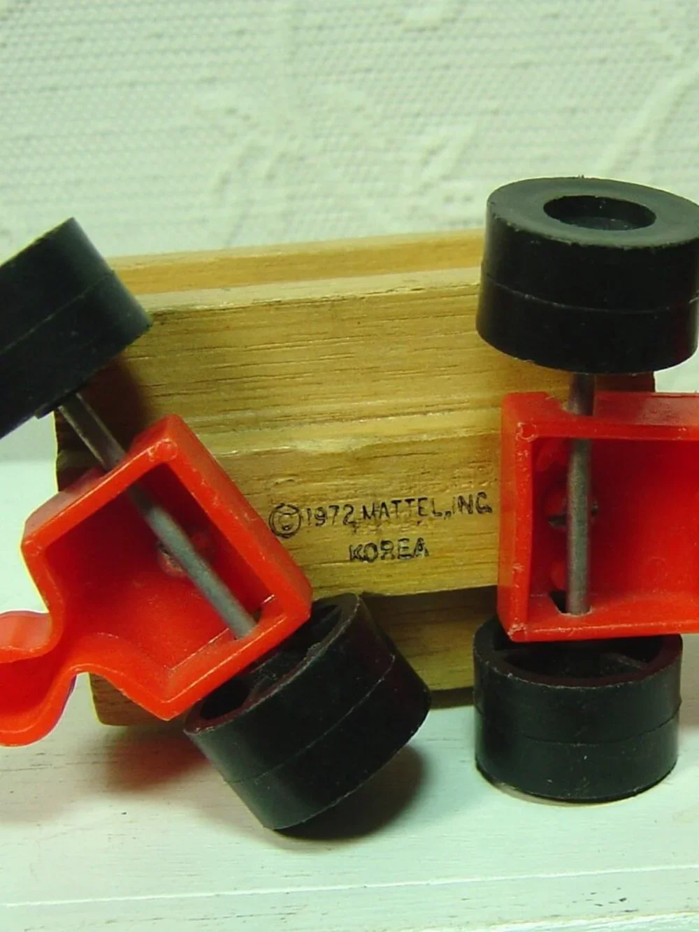 3 piece vintage wooden train set by Mattel-1972-